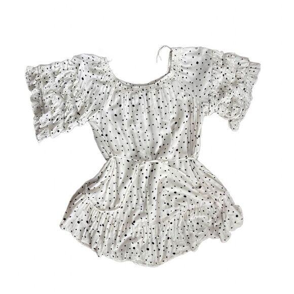 Fate Anya polka dot ruffled bell sleeve mini dress WHITE BLACK SZ MEDIUM - Picture 6 of 10